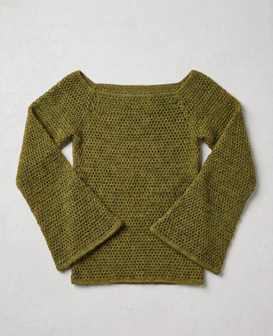 olive crochet mesh top